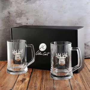 Arthur Court Antler Elk Head Beer Mugs - Set of 2