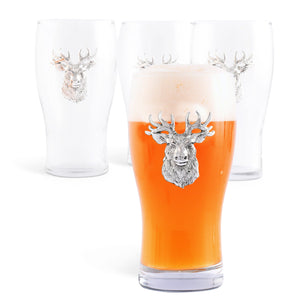 Arthur Court Antler Elk Head Beer Pint Glasses - Set of 4