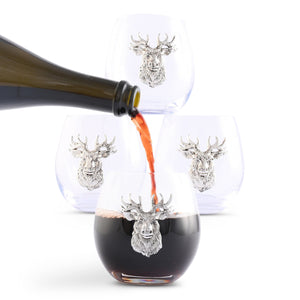 Arthur Court Antler Elk Head Stemless Wine Glasses - Set of 4