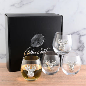 Arthur Court Antler Elk Head Stemless Wine Glasses - Set of 4