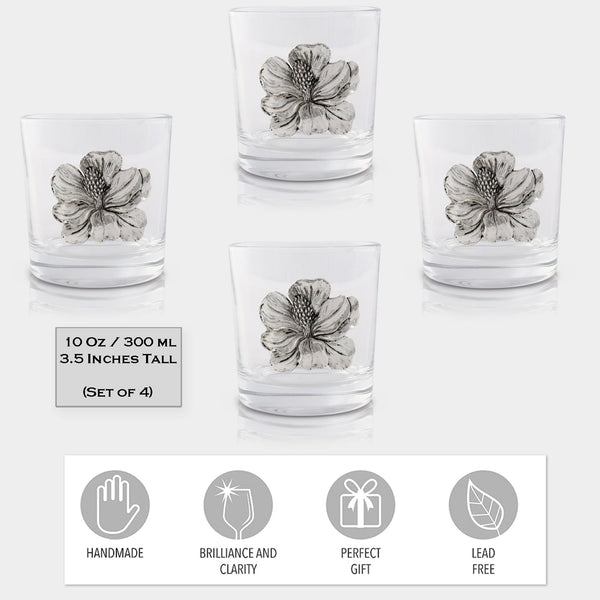 Arthur Court Designs 4 - Piece 12oz. Magnolia Whiskey Glass Glassware Set (Set of 4)