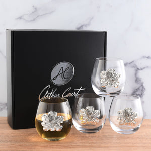 Arthur Court Magnolia Magnolia Stemless Wine Glasses - Set of 4