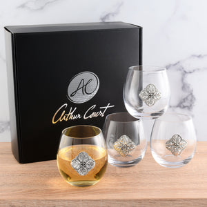 Arthur Court Western Frontier Concho Stemless Wine Glasses - Set of 4