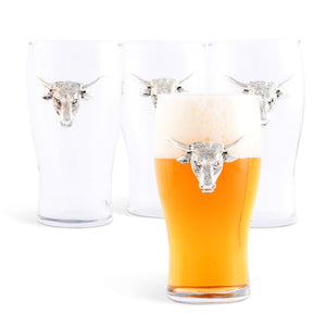 Arthur Court Western Frontier Longhorn Beer Pint Glasses - Set of 4