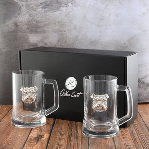 Arthur Court Wood Bowls / Boards Bulldog Beer Mugs - Set of 2